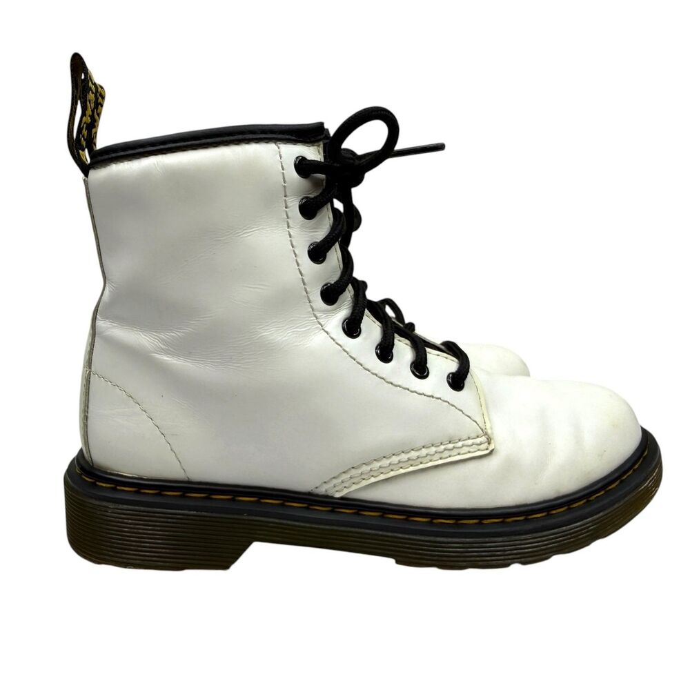 Dr. Martens Kids 1460 J White Leather Lace-Up Side Zip Boots US 3 UK 2 EU 34